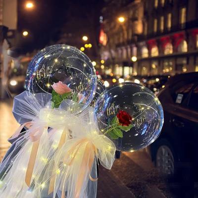 China Eco-friendly Custom LED Rose Round Clear Valentine's Day Gift Flower Bobo Balloons For Mother's Day for sale