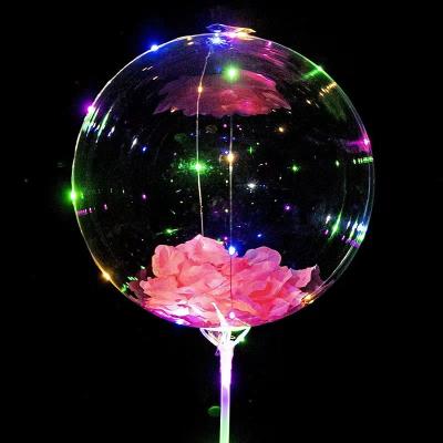 China Gift Toy Rose Flower 24inch Bubble Love Helium Bobo LED Balloons Clear For Mother's Day for sale