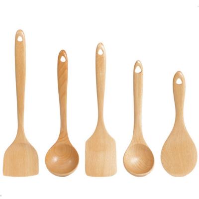 China Sustainable Hot Sale 4pcs Beech Kitchen Utensil Heat Resistant Pouch Turner With Stainless Steel Handle for sale