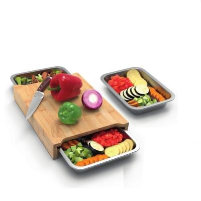 China 2022 Hot Selling Sustainable New Style Bamboo Cutting Board Chopper With Stainless Steel Tray for sale