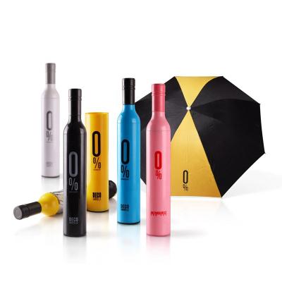 China Modern Promotion Gift Cheap Folding Wine Bottle Umbrella Colorful With Logo Printing Portable Designs Shape Low Bottle Umbrella for sale