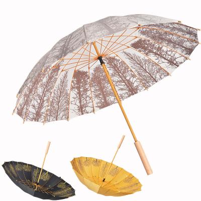 China Classica Modern Custom High Quality Wooden Ribs Long Handle Big Handle Umbrellas Fashion Print Logo Straight Umbrella Gift 16 for sale