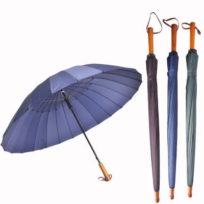 China Modern Custom Logo Printing Creative High Quality Large Wooden Ribs Advertising Handle Fashion Solid Color Straight Style Umbrella 24 for sale