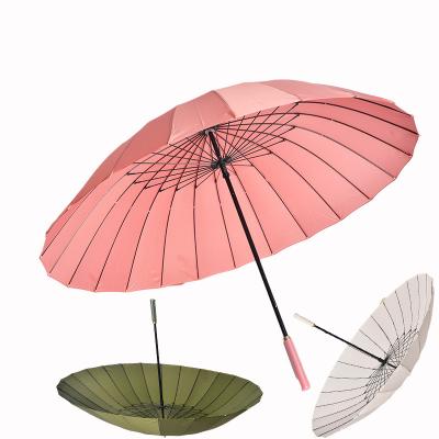 China PoeticExist Rain Lager Bamboo Color Modern Windproof Manual Open Umbrella With Gift 24 Large Leather Ribs PU Straight Handle Umbrella for sale