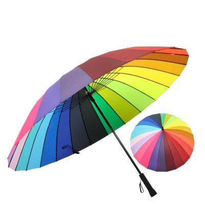 China Modern Promotional Custom Logo Printing 24 Large Straight Large Ribs Golf Rainbow Umbrellas for sale