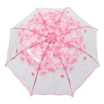 China Wholesale Vintage Rose Printing Plastic Decorative Transparent Dome Folding Clear Umbrella For Wedding for sale