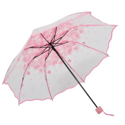 China Modern Wholesale Custom Printed Wedding 3 Times Umbrella Clear Dome Shape PoeTransparent Umbrella for sale