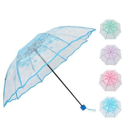 China Modern Custom Logo Printed PVC Transparent Sakura Umbrella POE Material Portable Folding Clear for sale