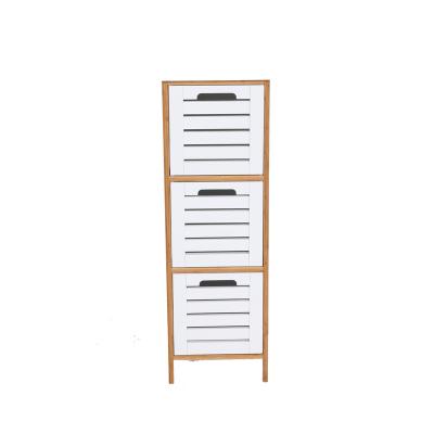 China Chinese Bathroom Storage Cabinets Free Standing with 3 Drawers bamboo White Bathroom Corner Closet Organizer for sale