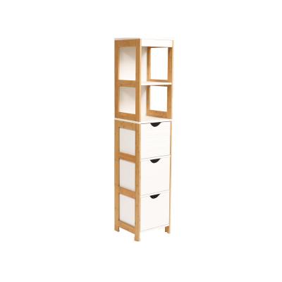 China Chinese Modern Simple Cabinet Bathroom Furniture with Ample Space Wooden Floor Cabinet with 3 Drawers and Open Shelf for sale