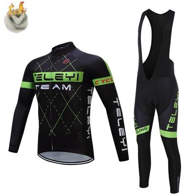 China 2022 Winter Warm Thermal Fleece Cycling Clothes STRAVA Men Tank Top Suit Cycling MTB Bib Pants Outdoor Riding Set for sale