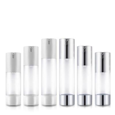 China Personal Care Vacuum Bottle 20ml 30ml 50ml Clear White Transparent Silver Cosmetic Bottle Set for sale