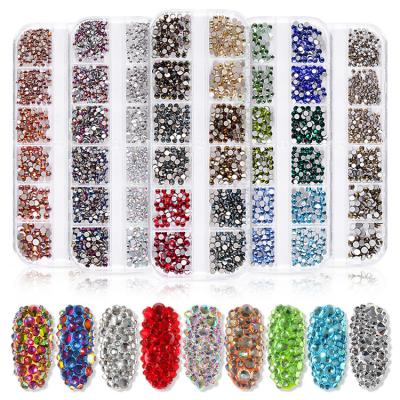 China 12-Pack Nail Art Color AB Magic Rhinestone Flat Bottom Nail Decoration Magic Rhinestone Nail Decoration High-Silver Manicure Drill Strip Box Shiny Glass Charms for sale