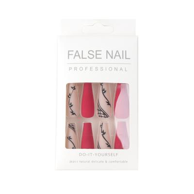 China Designer French Press On Nails Wholesale Long Rose Red Nail Art for sale