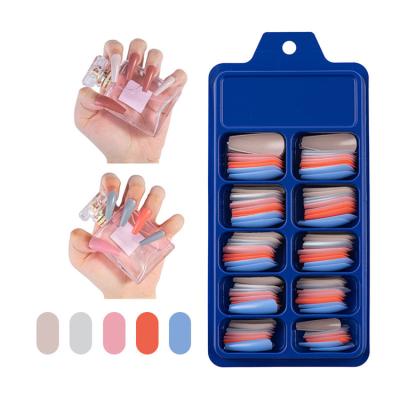 China Long French Nail Tips Boutique Color Solid Color Blue Box Full Cover Ballet Mixed False Nail Tips To-Coffin Artificial Nails for sale