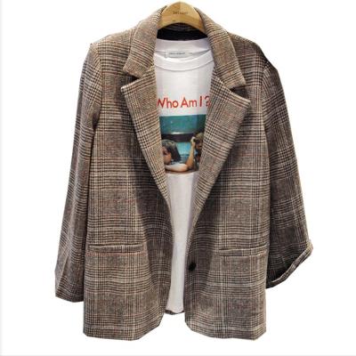 China Anti-Wrinkle Women Plaid Print Lapel Collar Long Sleeve Suit Jacket for sale