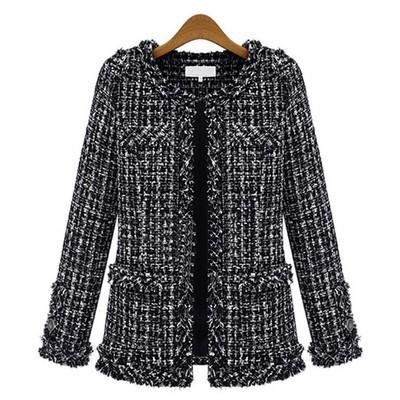 China Anti-Wrinkle Plaid Casual Tassel Long Sleeve Women Coats for sale