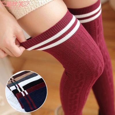 China Autumn Winter Japanese Over Knee breathable thongs cotton twist lace up long thigh high socks tube women's socks for sale