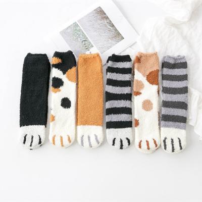 China Fall Winter Cat Paw Print Plush Socks Coral Plush Floor Sleep Breathable Hot Selling Thick Warm Socks for sale