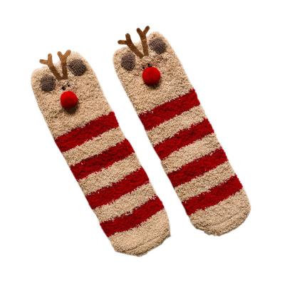 China Breathable Coral Fleece Socks Women's Sleep Home With Velvet Reinforced Fall Winter Christmas Socks for sale