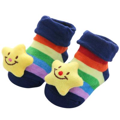 China Cotton Breathable Cartoon Baby Slip-Proof Floor Socks Striped Cute Baby Doll Walking Socks for sale