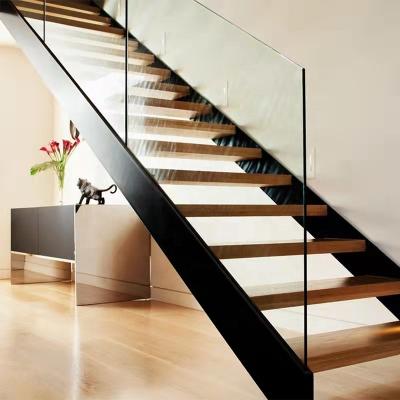 China Modern Modern Style Double Keel Stairs Glass Railing Stairs Straight Stairs for sale