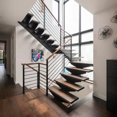 China Modern Australian Indoor Led Staircase Design Lighting Wooden Stairs With Tempered Glass Railing for sale