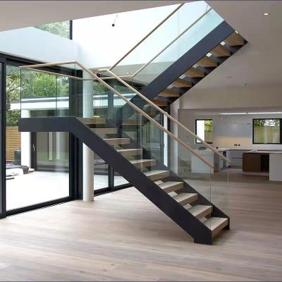 China Modern For Custom Prefab Houses Stairs Glass Staircase Straight Solid Wood Fence Designs for sale