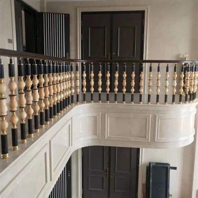 China Modern Interior Stair Railing Fencing Stair Aluminum Material Luxury Handrail Design Aluminum Marble Pillars for sale