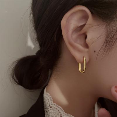 China Office/Career Rectangle Huggie Earrings Jewelry Gold Plated Minimalist Women 925 Sterling Silver Earrings for sale