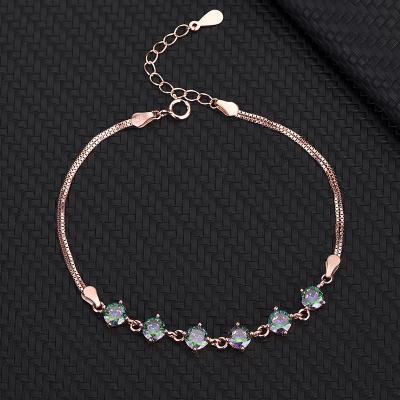 China Trendy Luxury Women Luster Colorful Zircon Jewelry 925 Sterling Silver Rose Gold Plated Charm Bracelets for sale