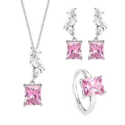 China Romantic Luxury Wedding 4A Jewelry Set Women Lace Zircon Pendant Large Rectangle Sterling Silver Set for sale