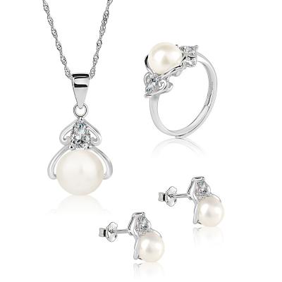 China Wedding 925 Sterling Silver Pearl Jewelry Necklaces Romantic Elegant Bridal Pearl Jewelry Set for sale