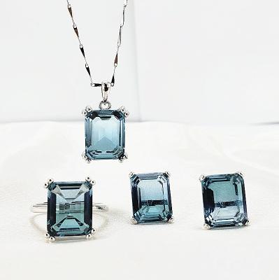 China CLASSIC Rhinestone Jewelry Sets Rectangle Cubic Zircon Diamond Pendant 925 Sterling Silver Necklace Sets for sale