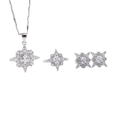 China Vintage Wedding Luxury Zircon 4A Necklace Set Bridal 925 Sterling Silver Rhinestone Jewelry Sets for sale