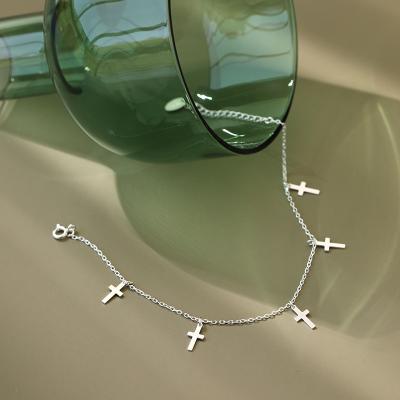 China CLASSIC Cross Charms Tassel Anklets Chains Women Girls Foot Jewelry 925 Sterling Silver Anklets for sale