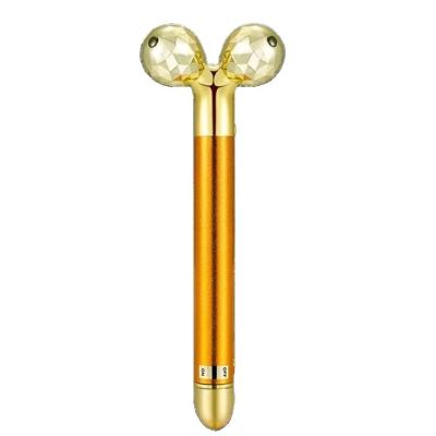 China Face Lift 2 in 1 24k Pulse Beauty Bar Gold Skin Lifting T Shape Vibrating V-Face Massage Roller for sale