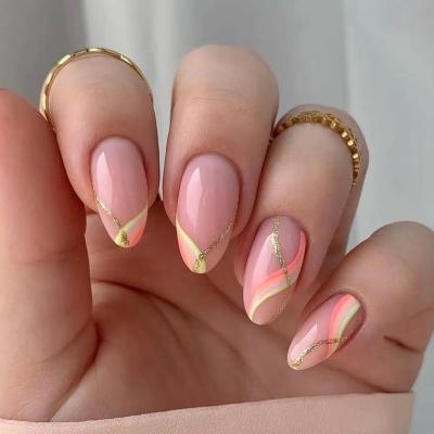 China Easy Wear Pre-Gum Fake Nails Art Custom Fake Nails Packaging Wholesale Artificial Nails Fakenails With Drill Diamond for sale