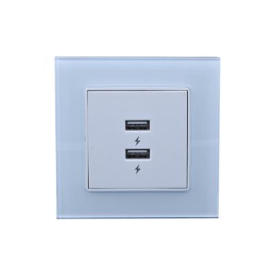 China Double USB Glass Charger Power Panel Residential / General Purpose UK Standard Wall Socket for sale