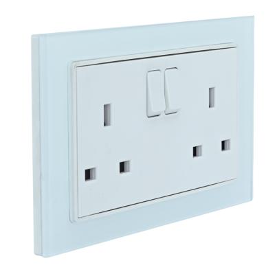 China Tempered Glass Hardware 13A 2 Gang BS Residential / General Purpose Socket With Switch for sale