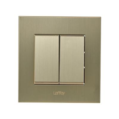 China Power Household Connecting Metal Panel Gold Color 2 Strip 2 Way Wall Switches for sale