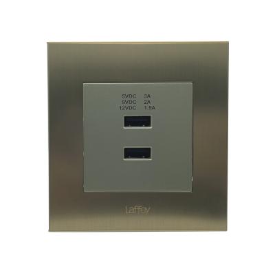 China Factory Direct Sales Gold Color Stainless Steel Dual USB Panel 86*86mm Charger Residential / General Purpose Socket for sale