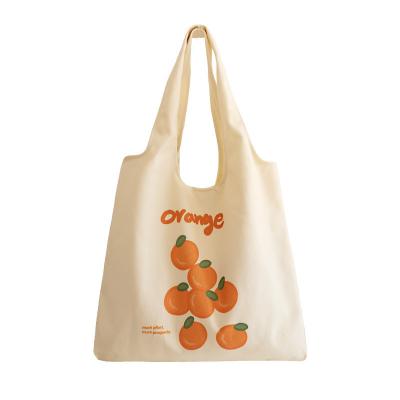 China 2021 Fashion 2021 Canvas Printing Eco-Friendly Vest Bag Simple Fruit Portable Shoulder Bag Customize Cotton Eco Bag for sale