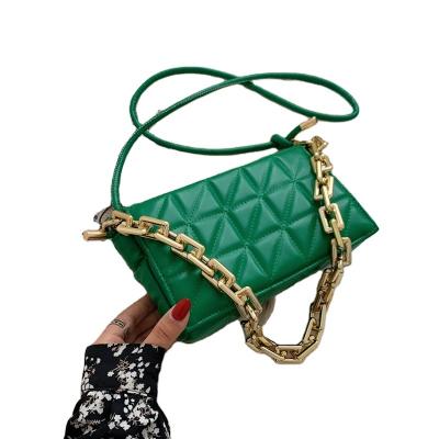 China Fashion New Style Ladies Leather Small Flap Shoulder BagThick Metal Chain Clutch Bags Luxury Ladies Shoulder Purse for sale