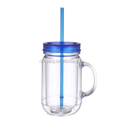 China Wholesale China 20oz Viable Plastic Mason Jar Cup With Handle And Straw for sale