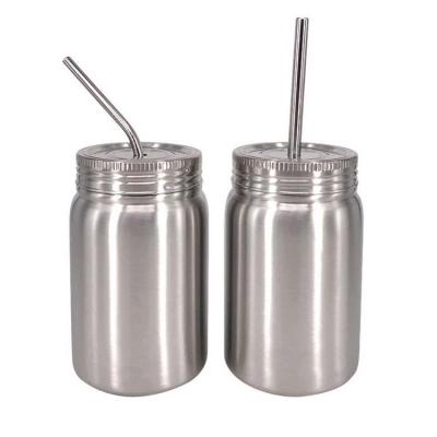 China Viable Wall Insulated 304 Double Mouth 17oz/500ml Stainless Steel Wide Mason Jar Without Handle for sale