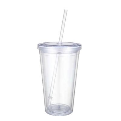 China Custom White Stocked Plastic Double Wall Insulated 16oz Tumbler Cups With Straw And Lid for sale