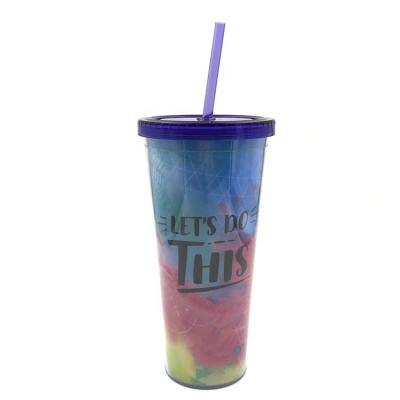 China Promotional Custom Plastic Wall Insulated 20oz/24oz Souvenir Double Tumbler Cups With Straw for sale