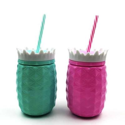 China CREATIVE promotional custom bpa free plastic pineapple tumbler cups with straws for sale