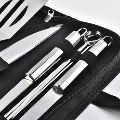 China New Come Easily Cleaned Portable 9 Piece BBQ Private Label Stainless Steel Box Set Grill Tool Box Tongs Tools for sale